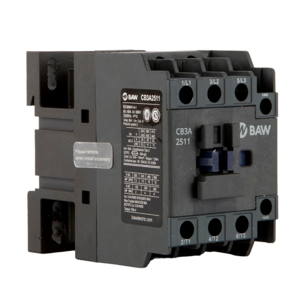 Contactor Tripolar BAW. 7,  5kW AC3 18A 1Na+1Nc Bob: 110Vca 50-60Hz