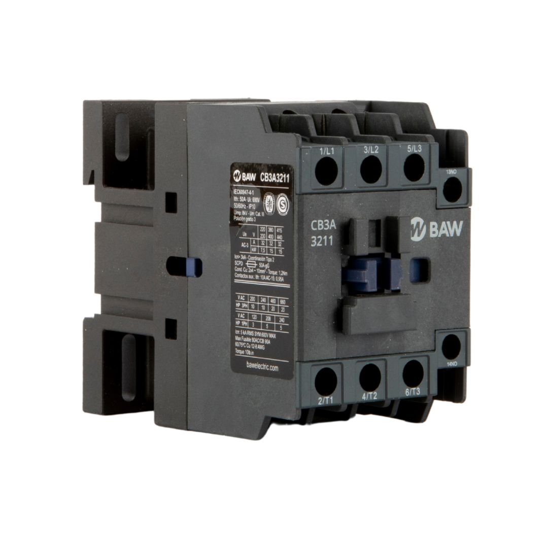 Contactor Tripolar BAW. 15kW AC3 32A 1Na+1Nc Bob: 24Vca 50-60Hz
