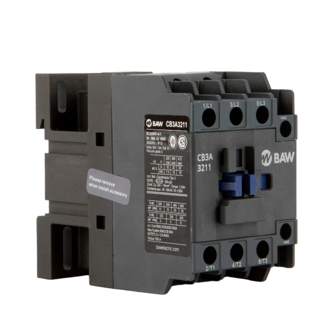 Contactor Tripolar BAW.  15kW AC3 32A 1NC Bob: 220Vca