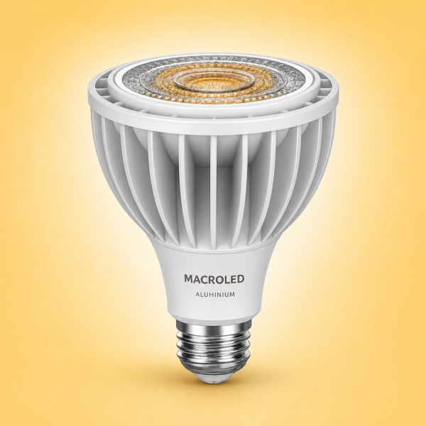 PAR30 ALUMINIO 30W MACROLED, AC100-277V, 30 GRADOS, E27, BLANCO CALIDO 2700K,