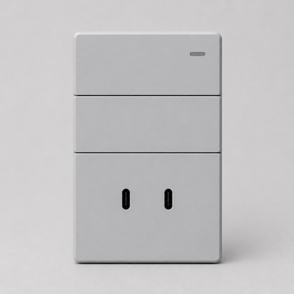 FRENTE PARA TECLA 2 CANALES CON DOBLE USB-C MONACO MACROLED, COLOR GRIS