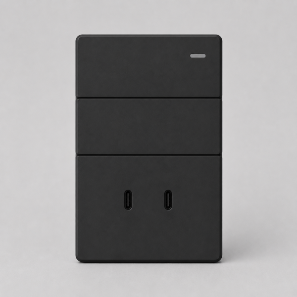 FRENTE PARA TECLA 2 CANALES CON DOBLE USB-C MONACO MACROLED, COLOR NEGRO