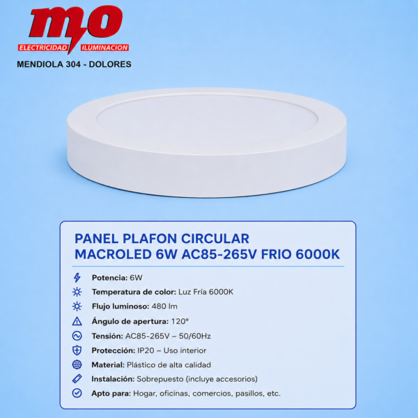 PANEL PLAFON CIRCULAR MACROLED 6W AC85-265V FRIO 6000K
