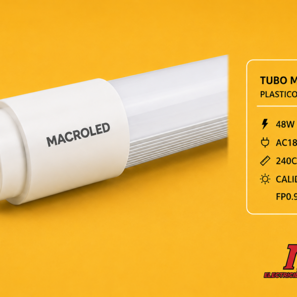 TUBO MACROLED PLASTICO + ALUMINIO 48W AC185-265V 240CM CALIDO 3000K FP0.9