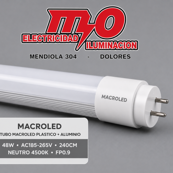 TUBO MACROLED PLASTICO + ALUMINIO 48W AC185-265V 240CM NEUTRO 4500K FP0.9